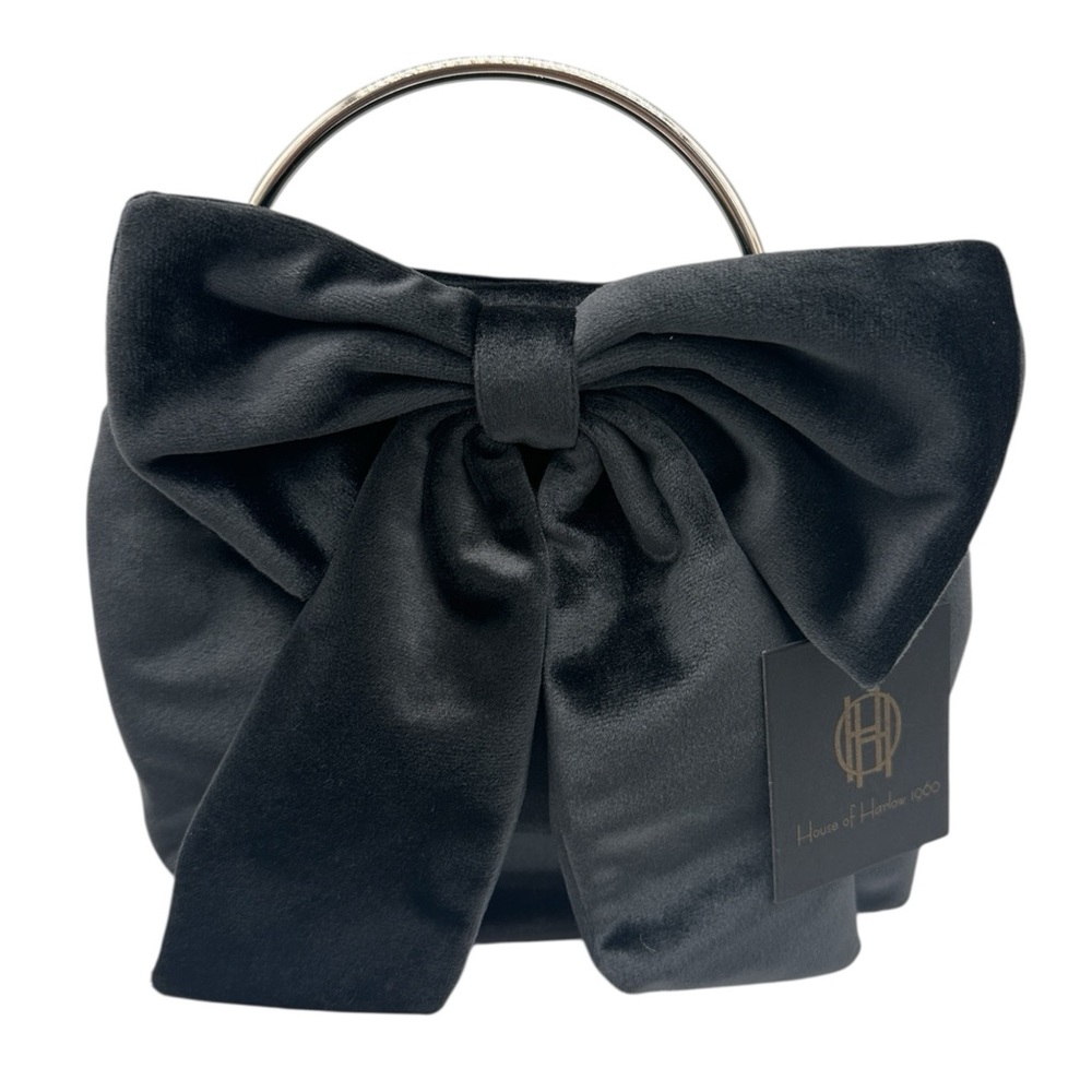 House of Harlow 1960 Velvet Clutch Crossbody Bag with Bow in Black